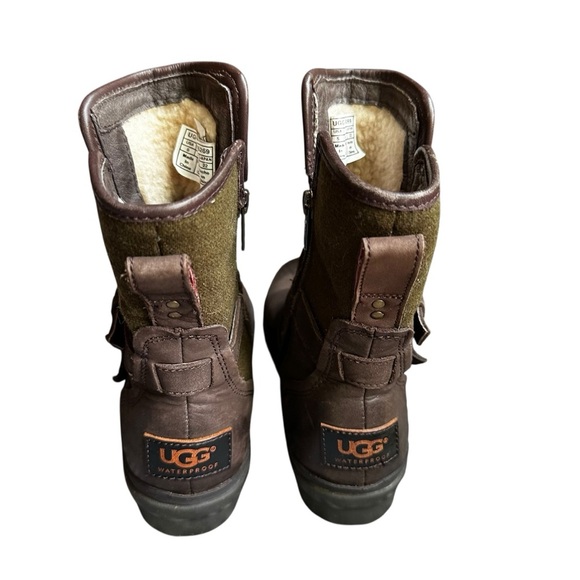 UGG Simmons Women Ankle Boot Zip Up Green Brown Leather Waterproof Sz 5 - Picture 4 of 8